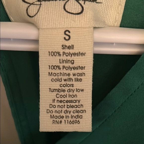 Jessica Simpson Green Pleated V-Neck  Dress with Bishop Sleeves - Picture 6 of 6